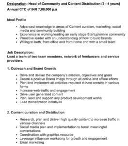 Job Openings for Content Marketing