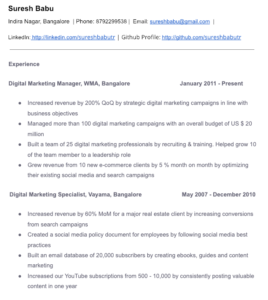 Resume for Digital Marketing Fresher Sample Template