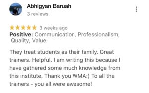 WMA Students Reviews. Rated 5/5 stars