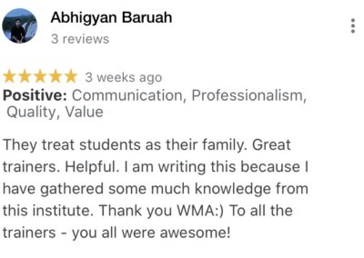 WMA Students Reviews. Rated 5/5 stars