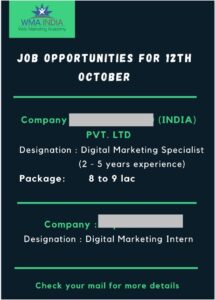 Digital Marketing Job Openings for WMA Students, October 2020