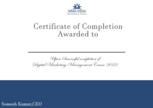 Digital Marketing Course Completion Certificate from Web Marketing Academy