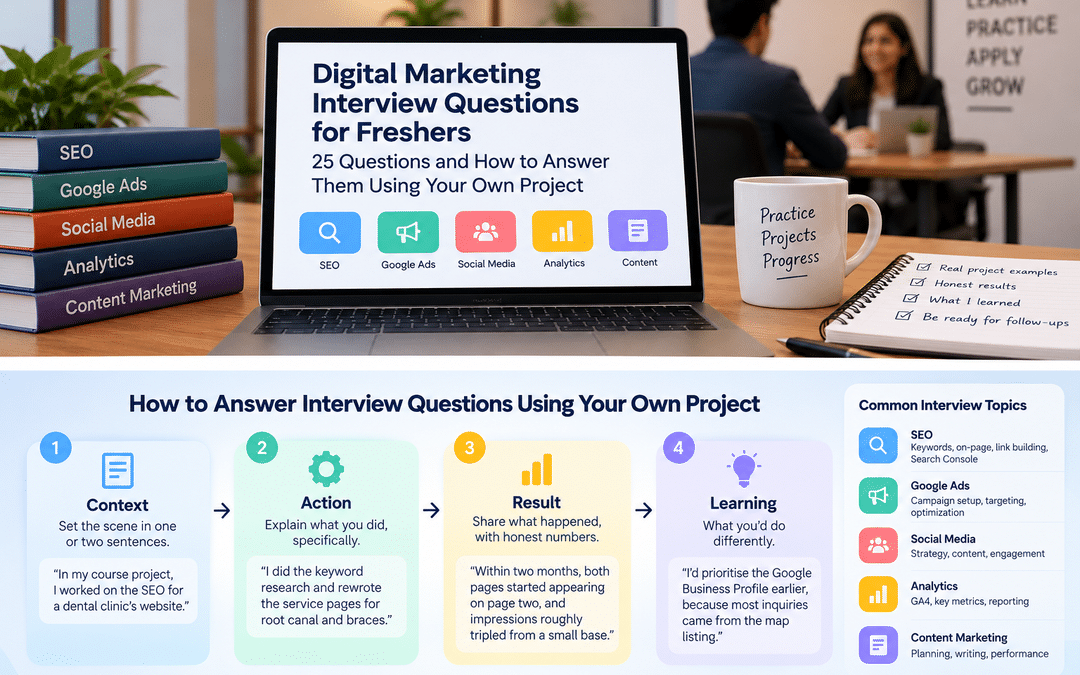 Digital Marketing Interview Questions for Freshers: 25 Questions and How to Answer Them Using Your Own Project